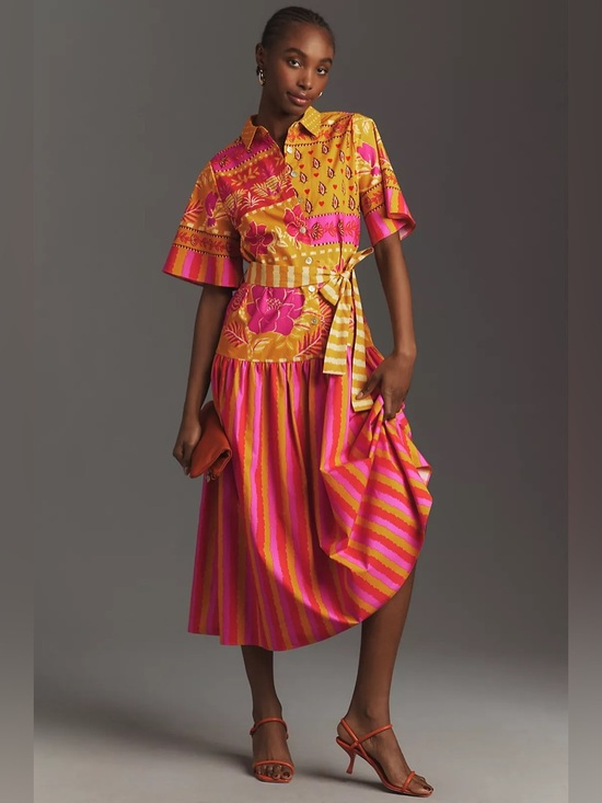 FARM Rio Dresses & Skirts - Farm Rio Tie-Waist Midi Shirt Dress